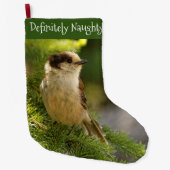 キュートな灰色のジェイのプロフィール/ウィスキージャックSongbird ラージクリスマスストッキング (正面)