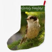 キュートな灰色のジェイのプロフィール/ウィスキージャックSongbird ラージクリスマスストッキング (裏面)