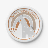 キュートな灰色の恐竜の誕生日パーティカスタムー ペーパープレート (正面)