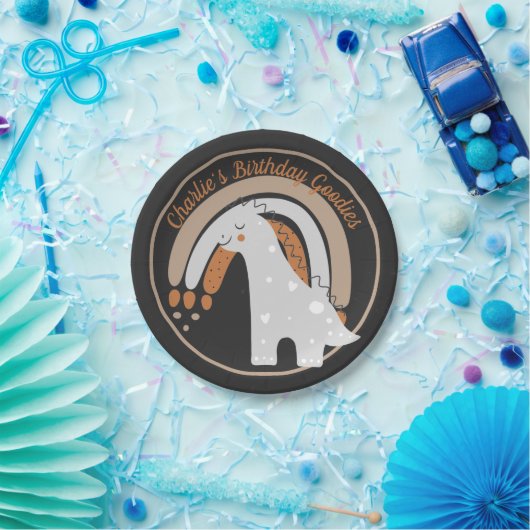 キュートな灰色の恐竜の誕生日パーティカスタムー ペーパープレート (パーティー)