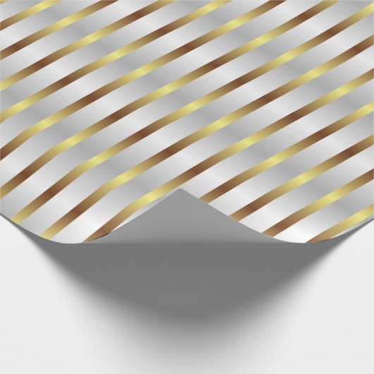 キュートな灰色の白と金ゴールドのストライプクリスマス ラッピングペーパー (角)