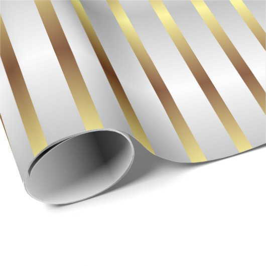 キュートな灰色の白と金ゴールドのストライプクリスマス ラッピングペーパー (ロールコーナー)