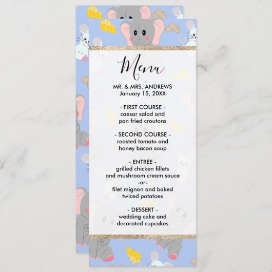 キュートな灰色の白象マウスのピーナッツチーズ メニュー (正面/裏面)