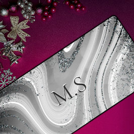 キュートな灰色の銀大理石アートフェイクグリッターモノグラム デスクマット