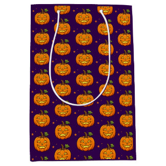 キュートな炎のカボチャのハロウィンギフトバッグ ミディアムペーパーバッグ