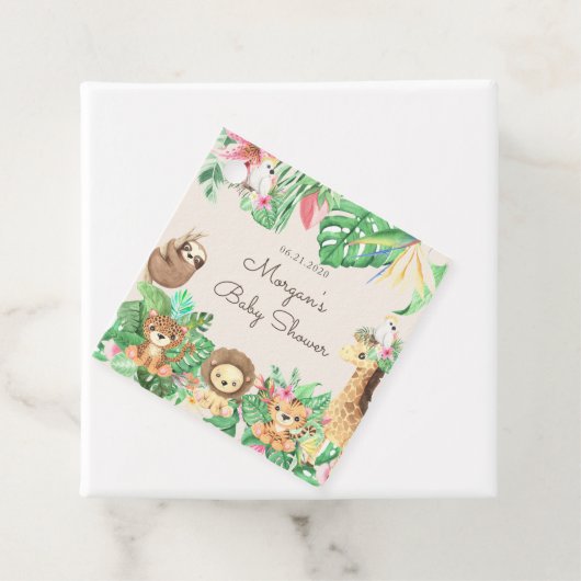 キュートな熱帯サファリ動物の赤ちゃんシャワーモノグラム フェイバータグ (インサイチュ)