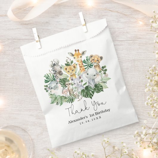 キュートな熱帯サファリ野生動物ジャングルグリーン フェイバーバッグ (クリップ留めされた状態)