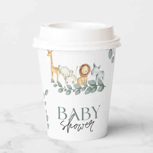 キュートな熱帯サファリ野生動物ジャングルグリーン 紙コップ (裏面)