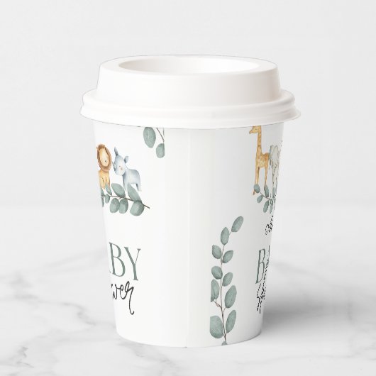 キュートな熱帯サファリ野生動物ジャングルグリーン 紙コップ (右)