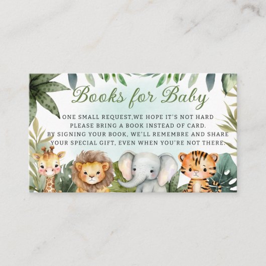 キュートな熱帯ジャングルサファリの動物の本ベビー エンクロージャーカード (正面)