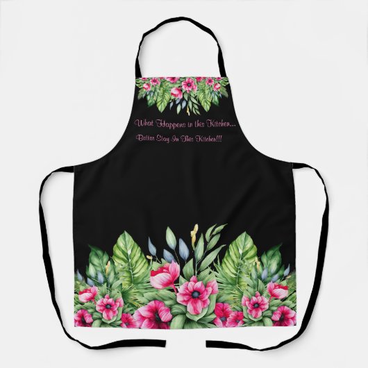 キュートな熱帯フローラと皮肉引用文 エプロン (正面)