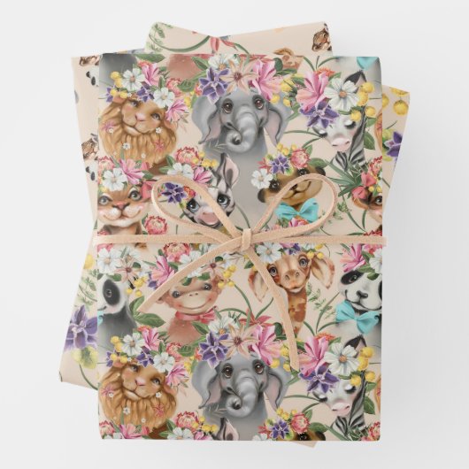 キュートな熱帯野生のワンジャングル動物 ラッピングペーパーシート (インサイチュ)