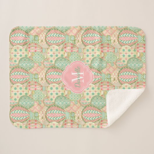 キュートな熱気球とモノグラム シェルパブランケット (正面(横))