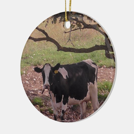 キュートな牛の木の国のクリスマス セラミックオーナメント (左)