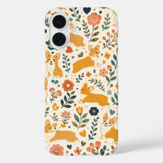 キュートな犬のフォークアート 幻想的なハンドメイド iPhone 16ケース