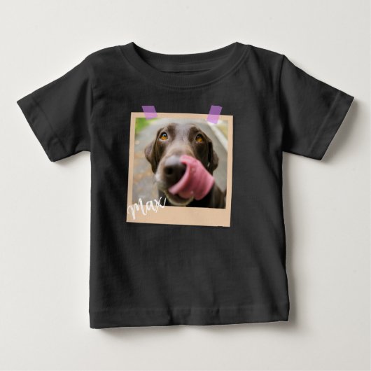 キュートな犬のポラロイド風写真アート ベビーTシャツ (正面)