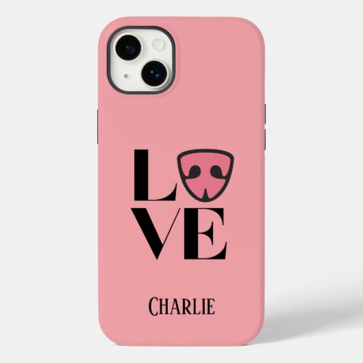 キュートな犬の鼻とともに表現された愛を込めたパーソナライズデザイン、ピンク Case-Mate iPhoneケース (裏面)