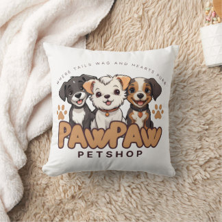 キュートな犬好きのためのスロー枕 "Paw Paw Pet Shop" クッション