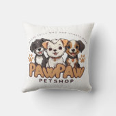 キュートな犬好きのためのスロー枕 "Paw Paw Pet Shop" クッション (裏面)
