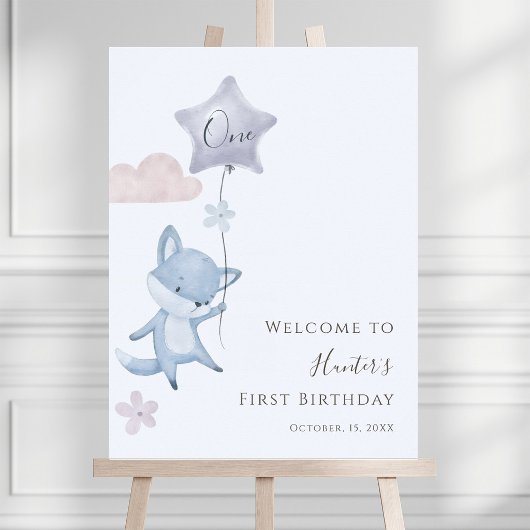 キュートな狐の風船 初誕生日ウェルカム ポスター