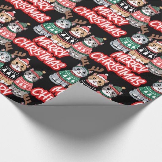 キュートな猫がクリスマスを楽しむ ラッピングペーパー (角)