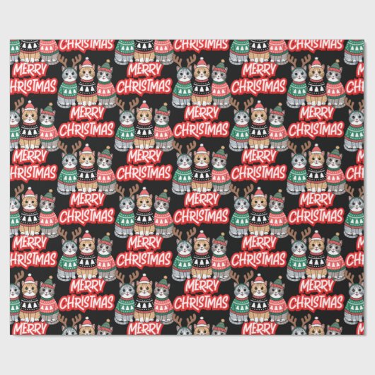 キュートな猫がクリスマスを楽しむ ラッピングペーパー (フラット)