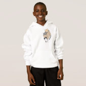 キュートな猫が箱に座っているデザインのフーディーTシャツ (正面フル)
