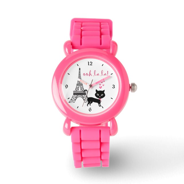 キュートな猫とエッフェルタワーパリ，フランス王ララ 腕時計 (正面)