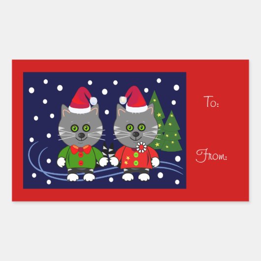 キュートな猫のクリスマスシール 長方形シール (正面)