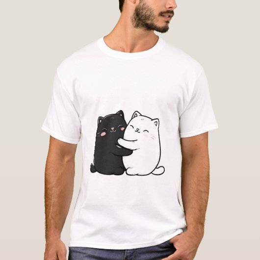 キュートな猫のハグ Men's Tシャツ | 面白いラブtee (正面)