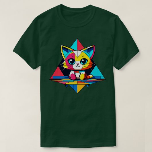 キュートな猫の幾何学的 Tシャツ (デザイン正面)