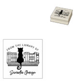 キュートな猫の本を図書館から ラバースタンプ (押印)