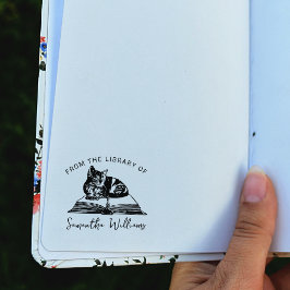 キュートな猫の本を図書館から ラバースタンプ