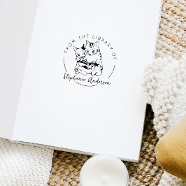 キュートな猫の本を図書館から ラバースタンプ