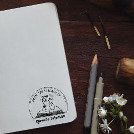 キュートな猫の本を図書館から ラバースタンプ