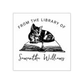 キュートな猫の本を図書館から ラバースタンプ (インプリント)