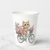キュートな猫の紙コップ - 花柄自転車パーティーデザイン 紙コップ (裏面)