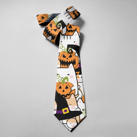 キュートな猫の魔女のハロウィンかぼちゃ ネクタイ