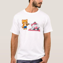 キュートな猫カップルジムトレーニングTシャツ - 楽しいフィットネス