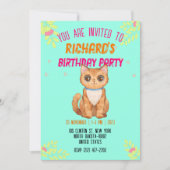 キュートな猫キッテンをテーマにした子どもの誕生日パーティーInvita 招待状 (正面)