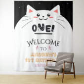 キュートな猫フレームと輝く星の1歳の誕生日 タペストリー (インサイチュ)