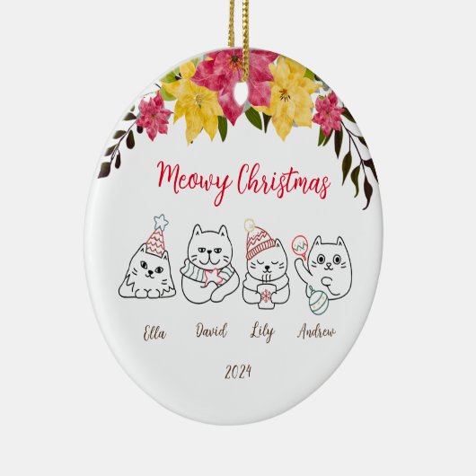 キュートな猫ミオウィークリスマスグリーティングオーナメント セラミックオーナメント (右)