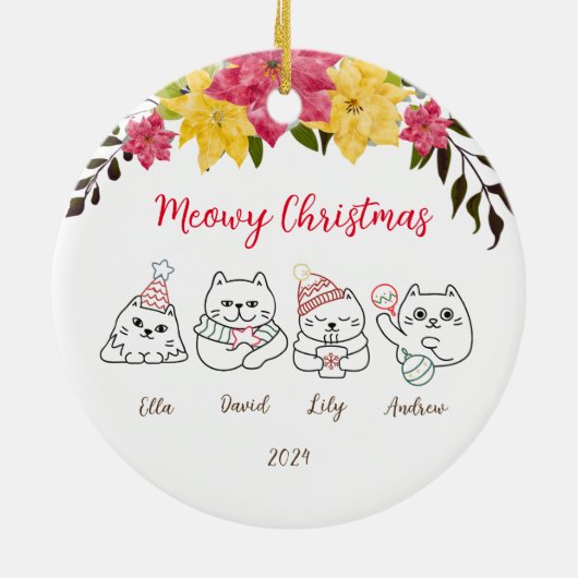 キュートな猫ミオウィークリスマスグリーティングオーナメント セラミックオーナメント (裏面)