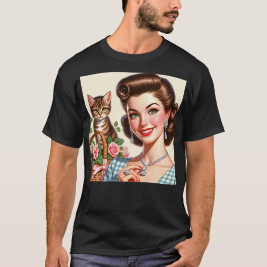キュートな猫好きの女性 Tシャツ (正面)