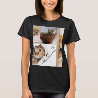 キュートな猫好きコラージュTシャツ Meowデザイン | Tシャツ