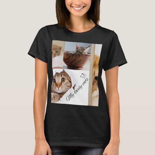 キュートな猫好きコラージュTシャツ Meowデザイン | Tシャツ (正面)