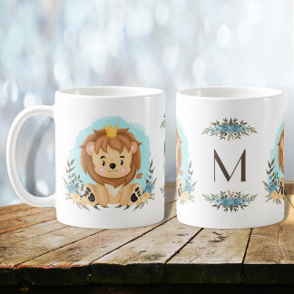 キュートな獅子冠をかぶった魅力的フローラモノグラム コーヒーマグカップ