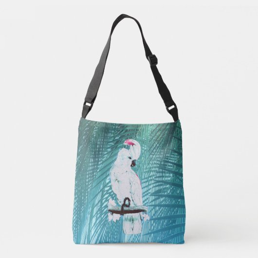 キュートな白いコカトゥー熱帯パーム葉 クロスボディバッグ (裏面)