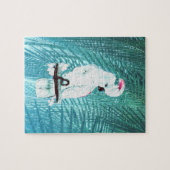 キュートな白いコカトゥー熱帯パーム葉 ジグソーパズル (横)