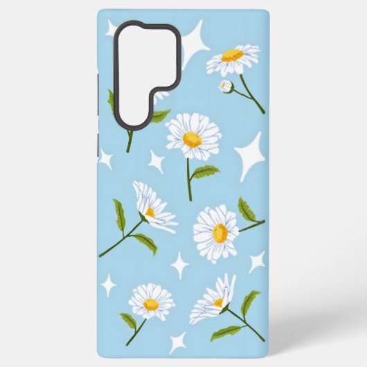 キュートな白いデイジーの花が輝くベイビーブルー SAMSUNG GALAXYケース (裏面)